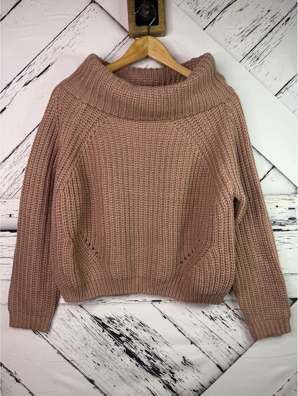 Moon & Madison Cozy Cabincore Boho Chunky Knit Cowl Neck Sweater Women’s Medium